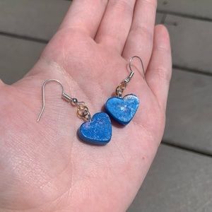 NEW RESIN HANDMADE BLUE HEART EARRINGS JEWELRY
